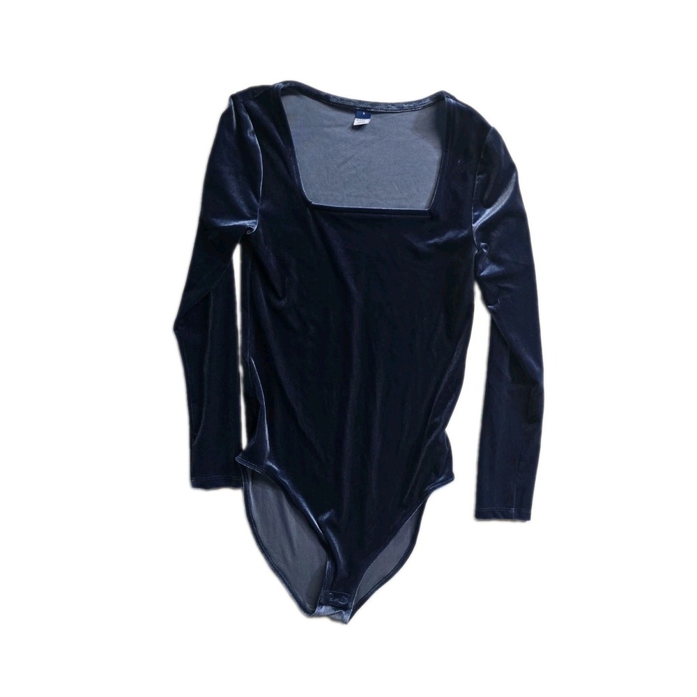 Old Navy Square Neck Blue Velvet Long Sleeve Bodysuit Women's Small